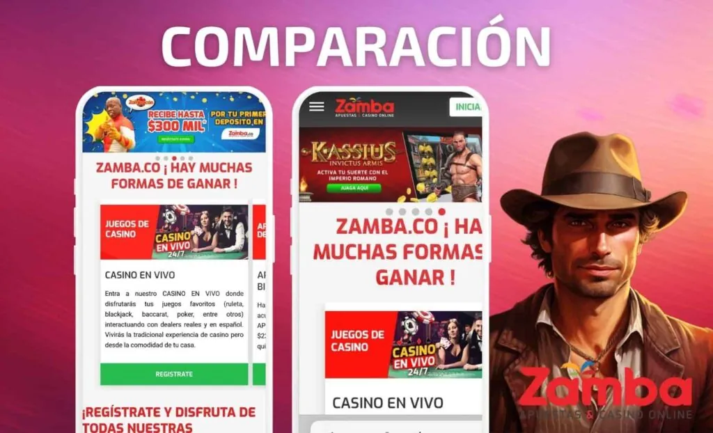 Zamba Colombia Comparación entre la versión para navegador móvil y la versión para aplicación